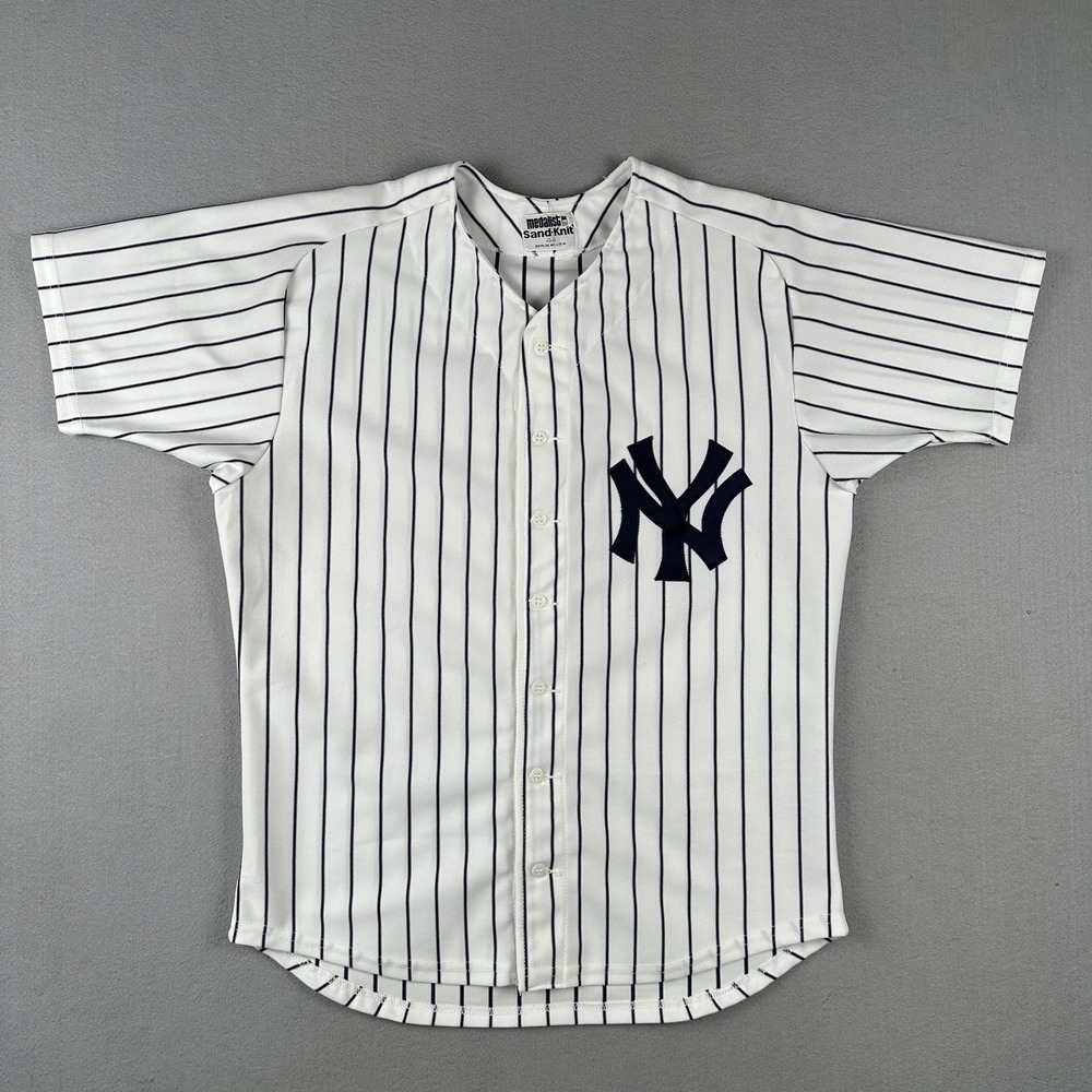 Vtg 80s Medalist Sand Knit New York Yankees Jersey Men's 44 Blue White Striped